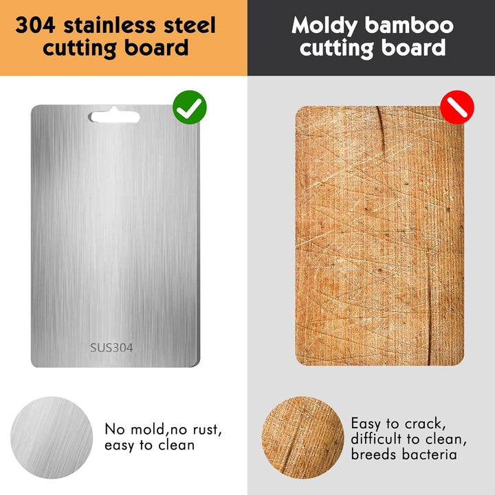 Titan Schneidebrett, Schneidbrett aus Edelstahl 34 x 23 cm, Titanium Cutting Board, Doppelseitiges L