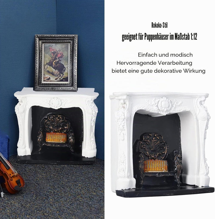 Puppenhaus, LED, Kamin, Rokokostil, Schalter, einfach, Kunstharz, tragbar, 1:12, Miniatur-Puppenhaus