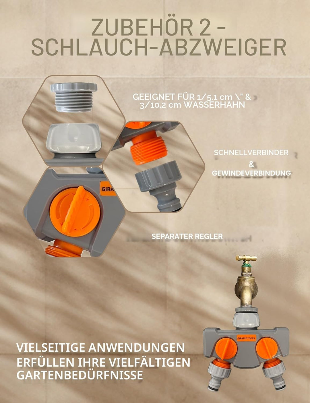 Giraffe Tools Gartenschlauchtrommel-Set mit Wasserhahn-Splitter und Abdeckung, einziehbarer 30 m Sch