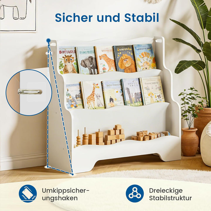 Bücherregal Kinder Montessori Kinderregal mit 3 Ablagefächern Regal Kinderzimmer Spielzeug Aufbewahr
