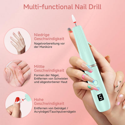Nagelfräser für Gelnägel - 12 in 1 Elektrische Nagelfeile - Maniküre set elektrisch 20000 U/min, 5 G