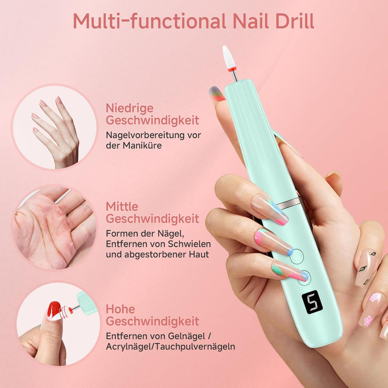 Nagelfräser für Gelnägel - 12 in 1 Elektrische Nagelfeile - Maniküre set elektrisch 20000 U/min, 5 G