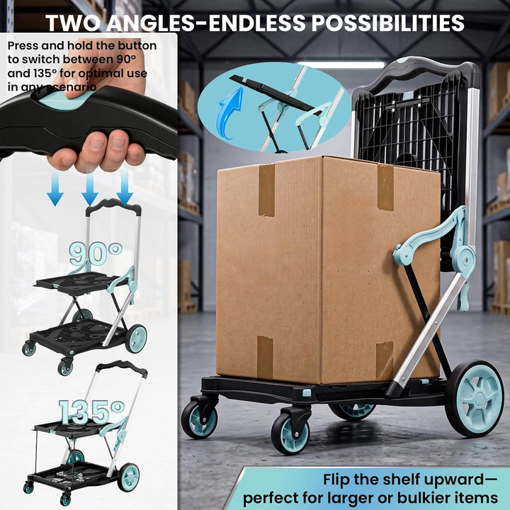 Klappbar Grosser Einkaufswagen Trolley zum Schieben mit Klappboxen | 2 Etagen mit 4 Rädern &amp; abnehmb