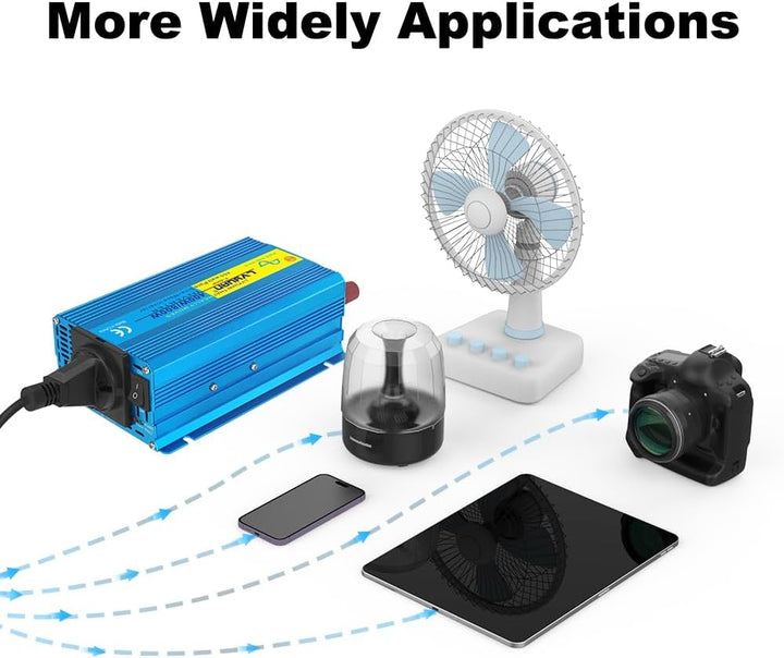 LVYUAN 400W/800W Reiner Sinus-Wechselrichter DC 12V auf 230V AC Spannungswandler mit 1 EU AC Steckdo