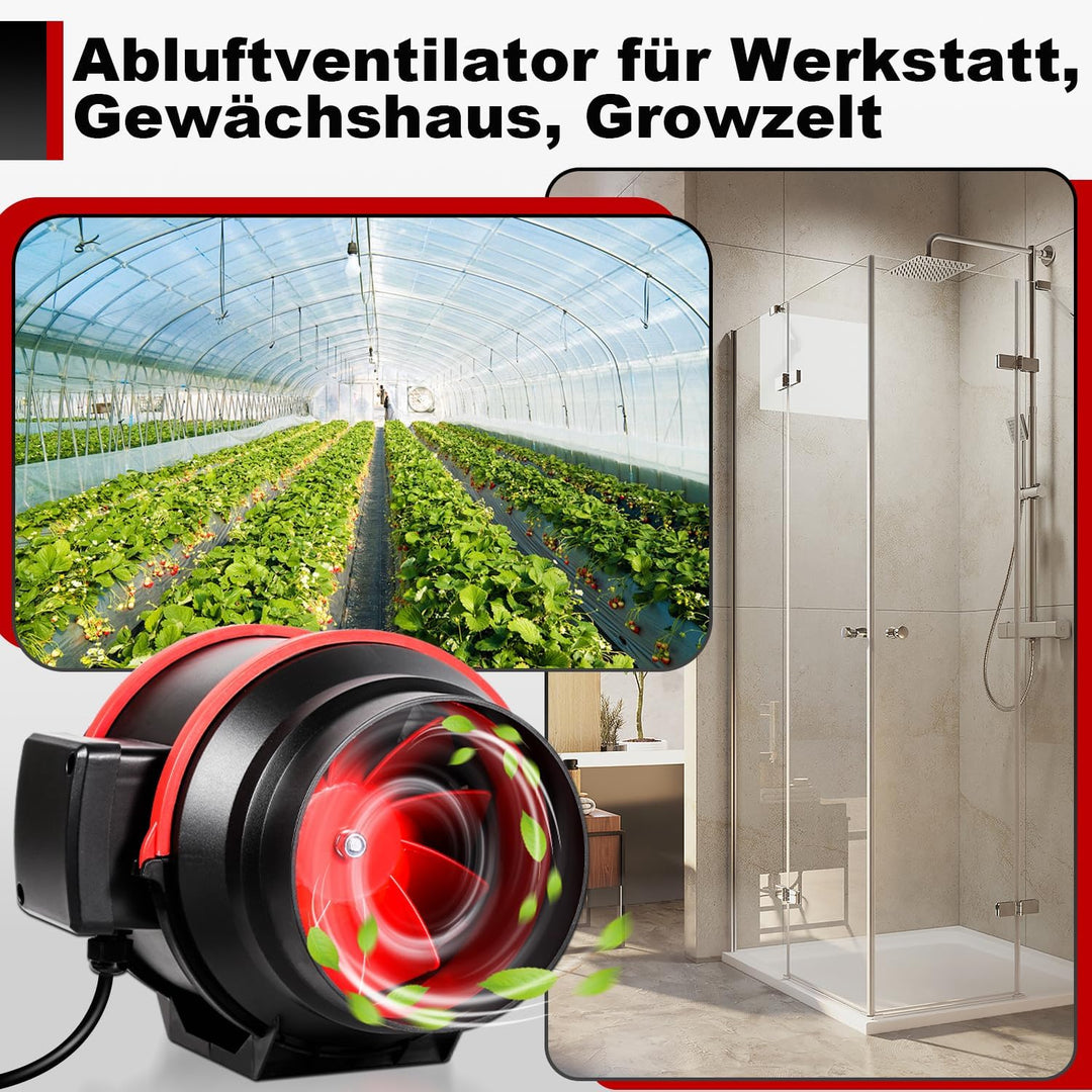 100mm Rauchabzug Rohrventilator, 310m³/h Abluftventilator, Inline-Kanalventilator mit Fernsteuerung,