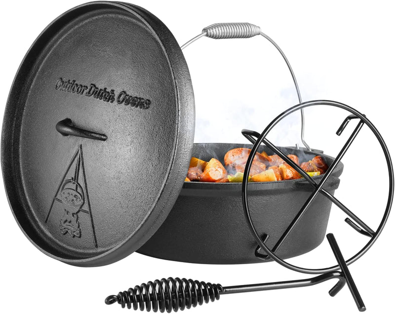 Dutch Oven Set 5.8 Liter, BBQ Feuertopf Schmortopf, Dickem Gusseisen Kochtopf, Dutch-Oven ohne Beine