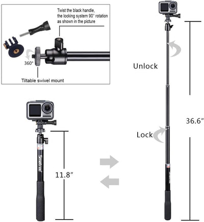 Smatree Aluminium Teleskop-Selfie-Stick Mit Stativständer, Kompatibel Mit GoPro Hero 12/11/10/9/8/7/