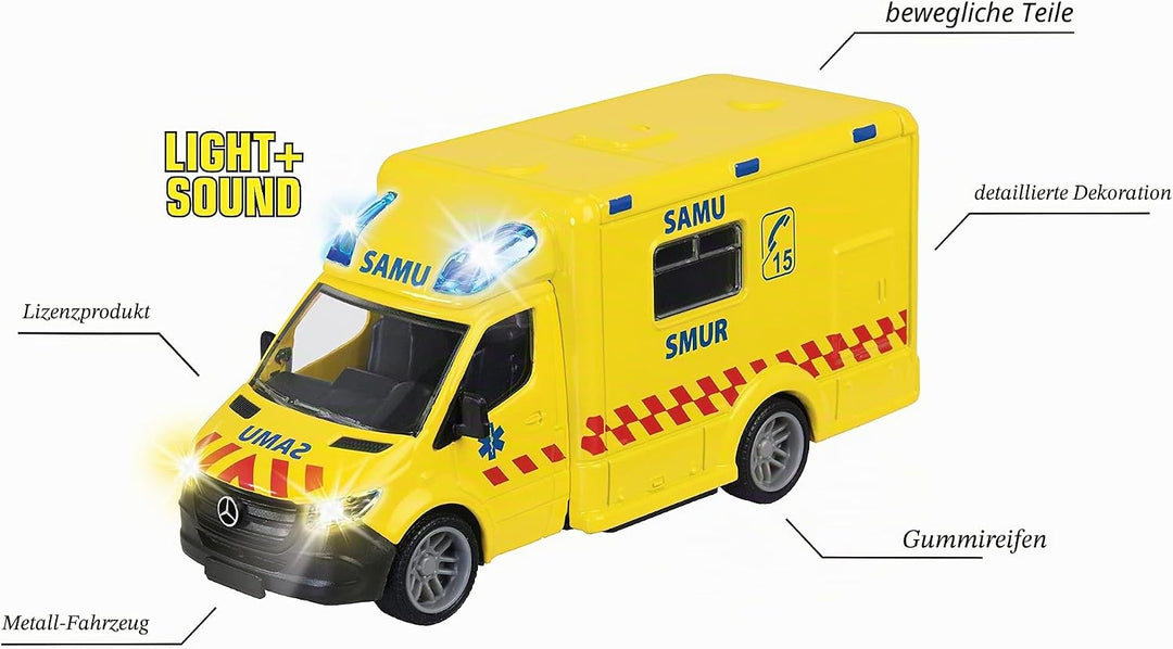 Majorette - Grand Series Mercedes Ambulance 15 cm (Massstab 1:43) Geräusche und Lichter ab 3 Jahren