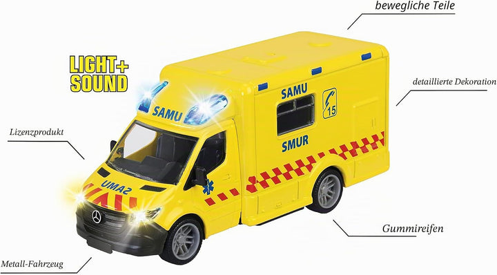Majorette - Grand Series Mercedes Ambulance 15 cm (Massstab 1:43) Geräusche und Lichter ab 3 Jahren