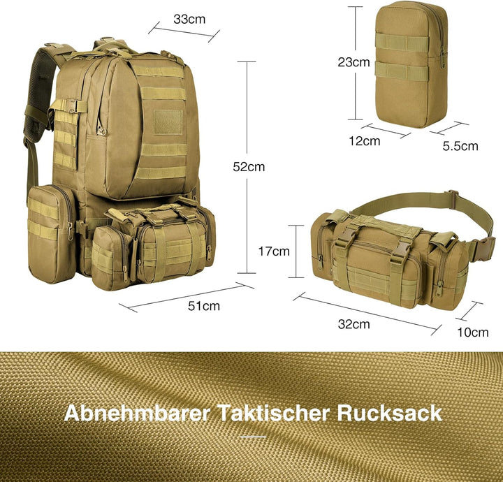 Taktischer Rucksack, 60L Militär Armee Rucksack, grosser Survival Molle Tagesrucksack für Herren und