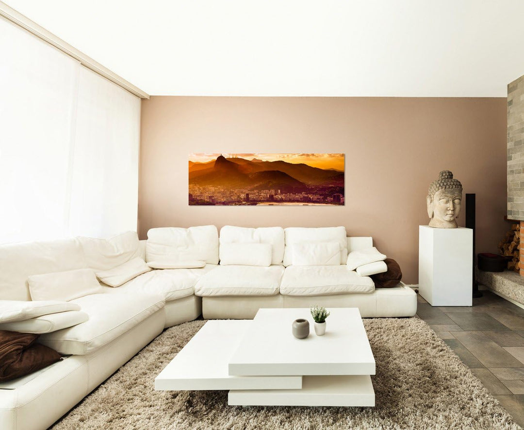 Paul Sinus Art Panoramabild auf Leinwand und Keilrahmen 150x50cm Rio De Janeiro Meer Stadt Berge Däm