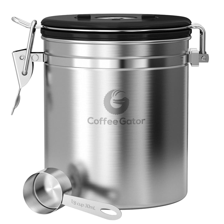 Coffee Gator Kaffee-Kanister mit Datumsanzeige, CO2-Freigabe-Ventil und Schaufel, gross Medium edels