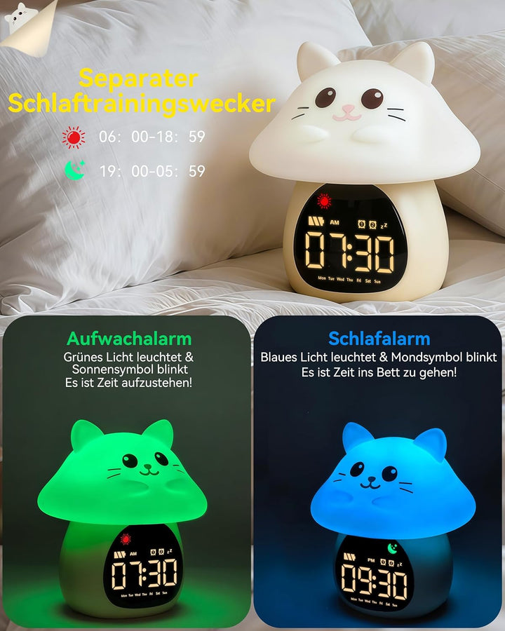 Yiliaw Kinder Schlaflern-Wecker mit Nachtlicht, Ok to Wake Uhr, Doppelalarm, RGB Farben, 6 Wecktöne