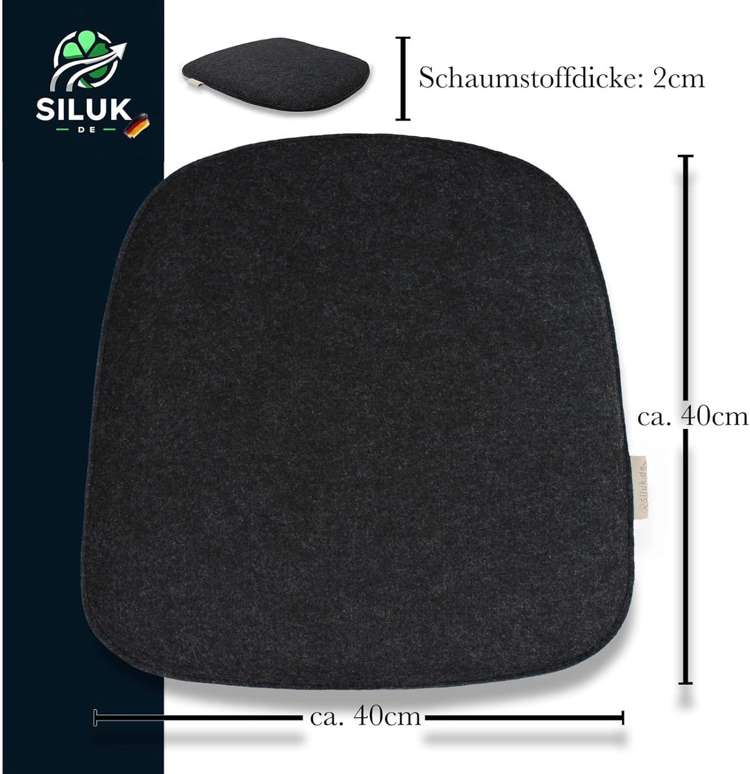 SILUK gemütliches Sitzkissen aus Filz 40cm x 40 cm - Komfortable Waschbare - 4er Set Grau I Schwarz