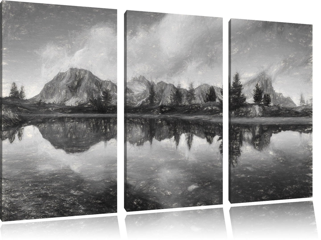 Pixxprint Dolomiten am See Limides als Leinwandbild/Grösse: 3 Teilig (120x80 cm) cm/Wandbild/Kunstdr