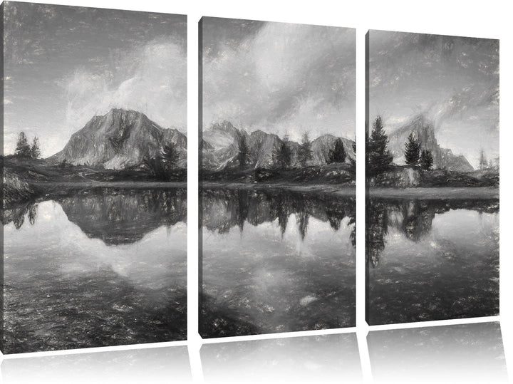 Pixxprint Dolomiten am See Limides als Leinwandbild/Grösse: 3 Teilig (120x80 cm) cm/Wandbild/Kunstdr