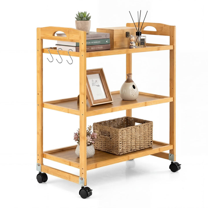 COSTWAY Servierwagen Bambus, Küchenwagen mit Rollen, Natur, 60 x 33 x 72 cm