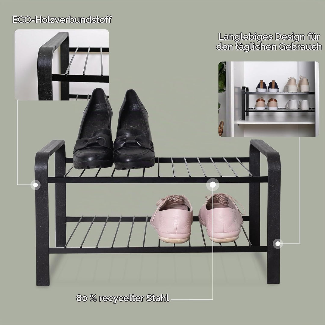 LM 390 Schuhregal aus Öko-Holz - pulverbeschichtetes Schuhregal platzsparend, 470 mm breite, ideal f
