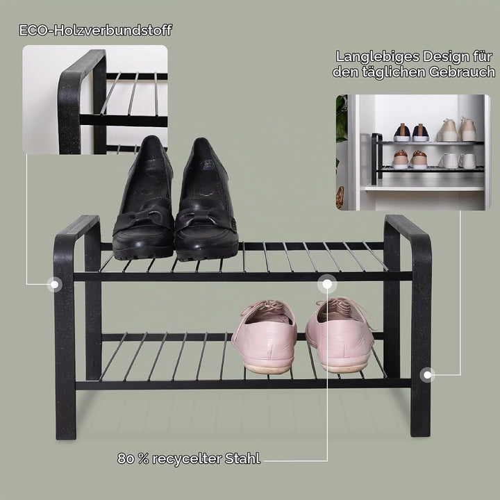 LM 390 Schuhregal aus Öko-Holz - pulverbeschichtetes Schuhregal platzsparend, 470 mm breite, ideal f