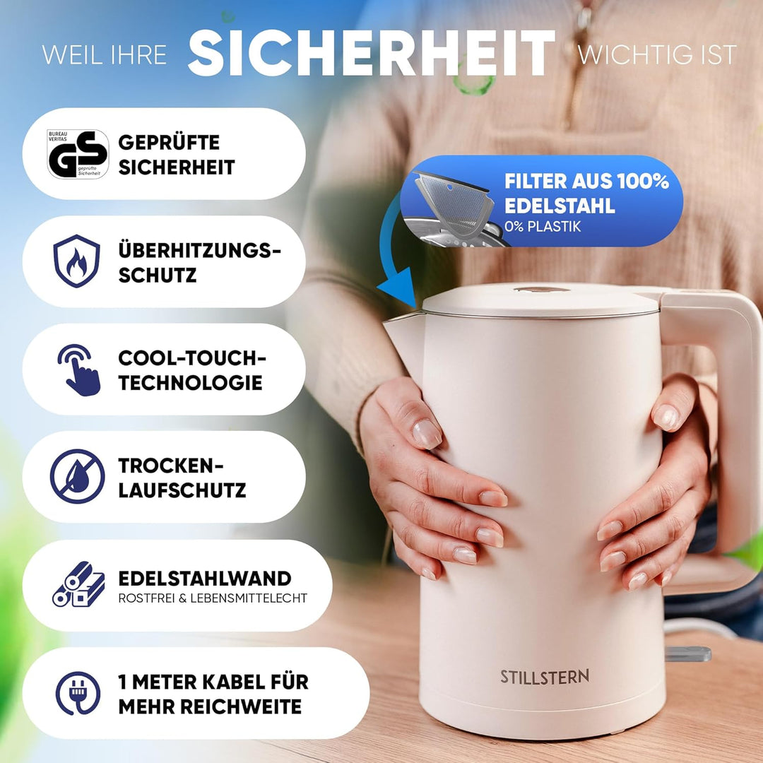 Stillstern Wasserkocher mit Edelstahl Filter [1,7L - 2200W] Wasserkocher mit Präzisionsausguss und A