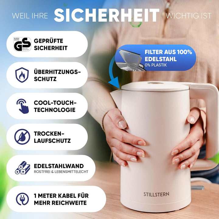 Stillstern Wasserkocher mit Edelstahl Filter [1,7L - 2200W] Wasserkocher mit Präzisionsausguss und A