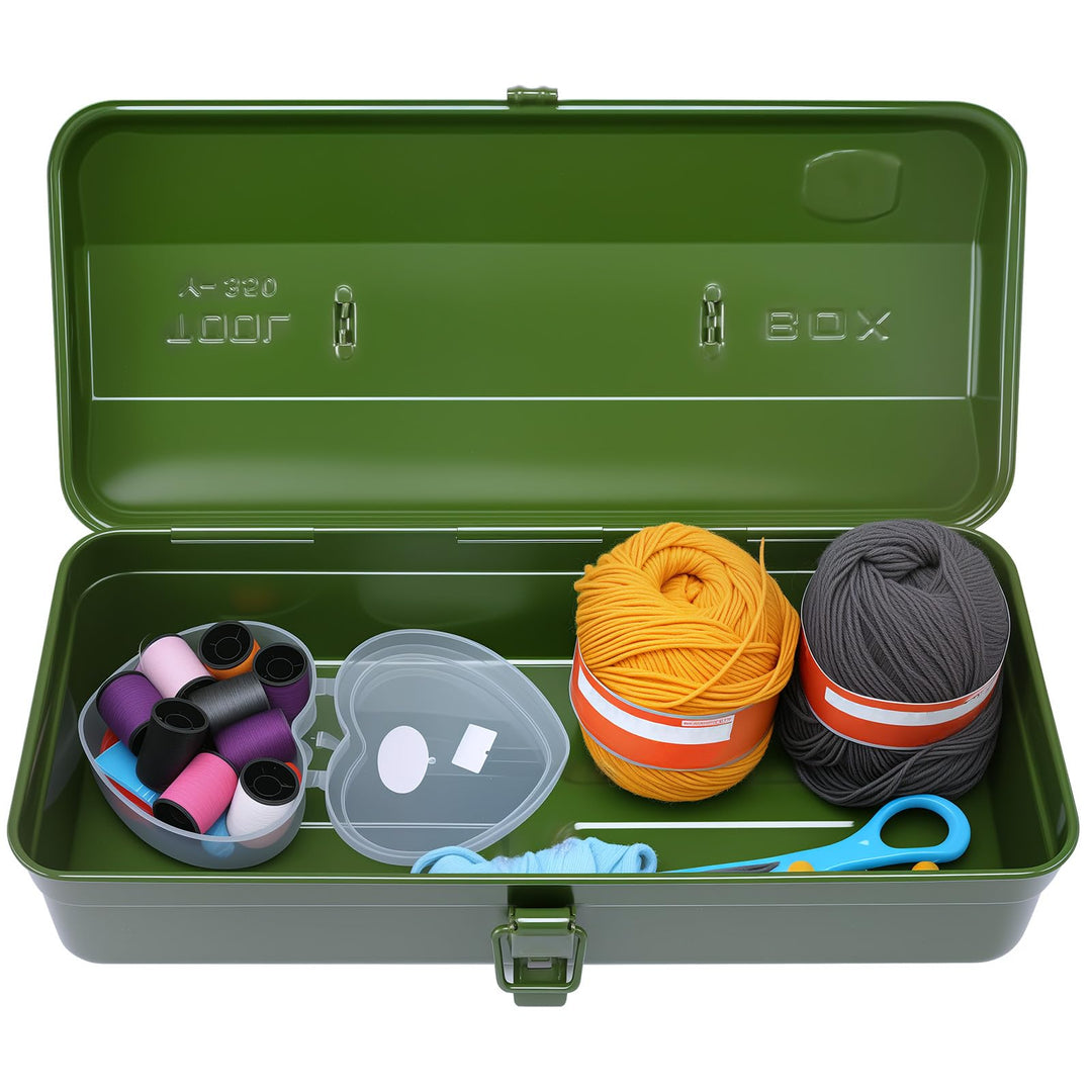 Werkzeugkoffer leer Gross Werkzeugbox 37×16×12cm Robust Langlebig Metall Werkzeugkasten mit Tragegri