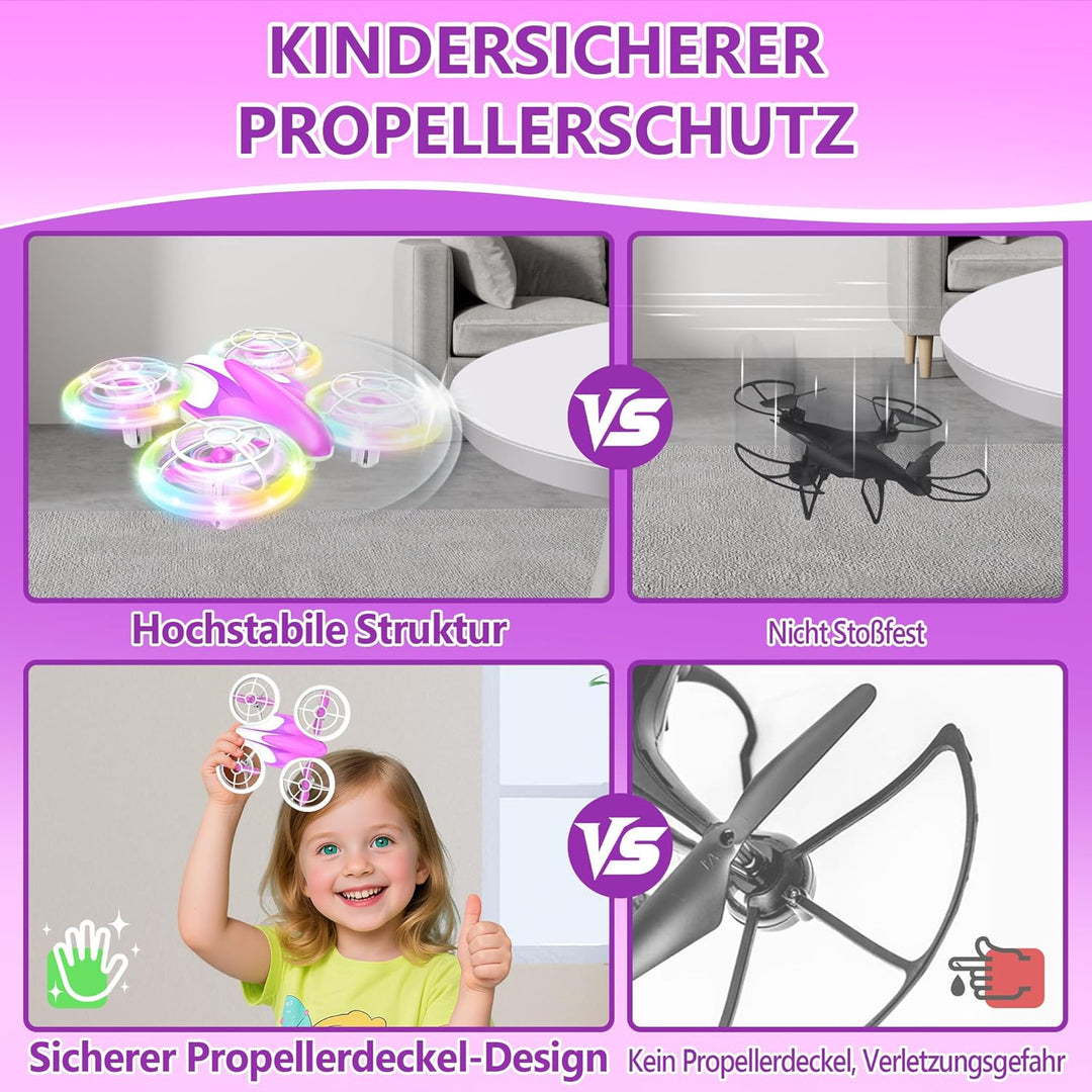 Mini Drohne für Kinder Spielzeug ab 6+ Jahre, Mini Drone Set mit 7 LED Lichteffekte, 3 Akkus, Indoor