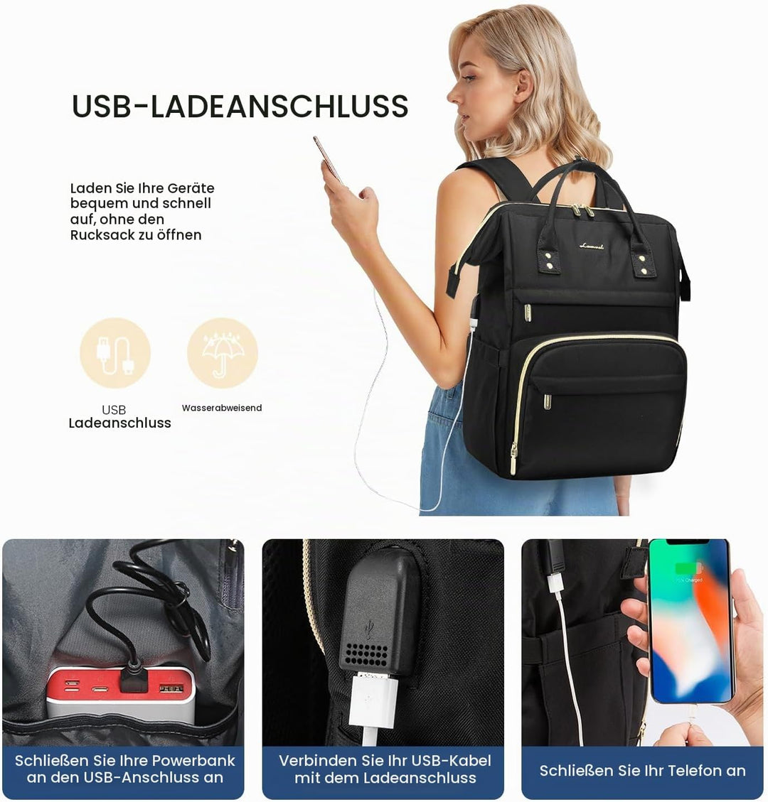 LOVEVOOK Rucksack Damen, Wasserdicht Laptoprucksack Gross 17 Zoll Backpack Schulrucksack Mädchen Tee