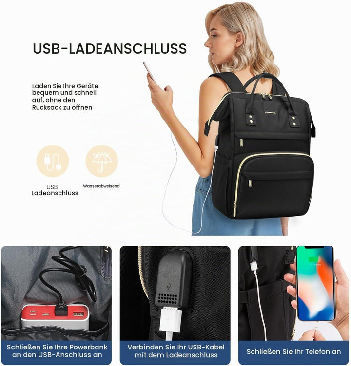 LOVEVOOK Rucksack Damen, Wasserdicht Laptoprucksack Gross 17 Zoll Backpack Schulrucksack Mädchen Tee