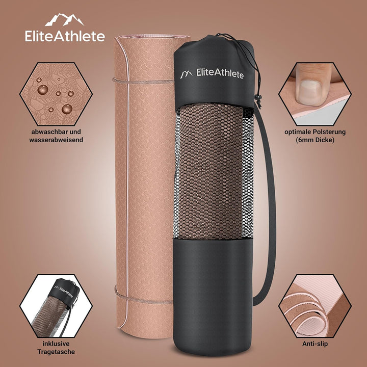 EliteAthlete Yogamatte - Sportmatte - Fitnessmatte - Gymnastikmatte gepolstert & rutschfest für Fitn
