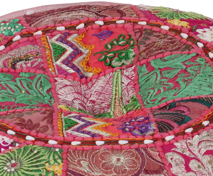 TEWTX7 Patchwork-Fusshocker mit Exquisiten Stickereien Besetzt, Handgefertigt Patchwork Rund Puffhoc