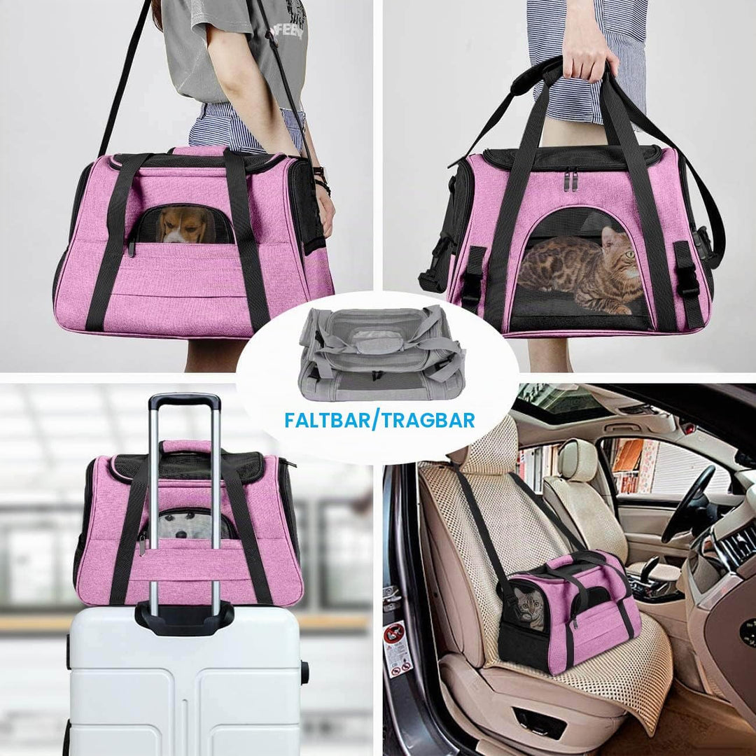 kleine Hunde Transportbox,transportbox Katze, Atmungsaktive und Faltbare Hundebox mit Verstellbarem,