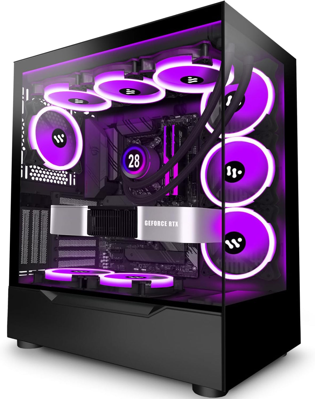 KEDIERS PC Gehäuse - Vorinstallierte 4 PWM ARGB lüfter， E-ATX Tower Gehäuse aus gehärtetem Glas， Sch