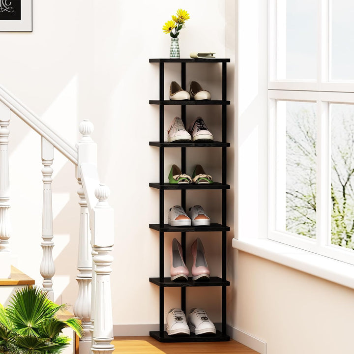 Huhote Vertikales Schmales Schuhregal, Standregal mit 7 Ebenen, Schuhablage, Schuhablagen, Schuhaufb