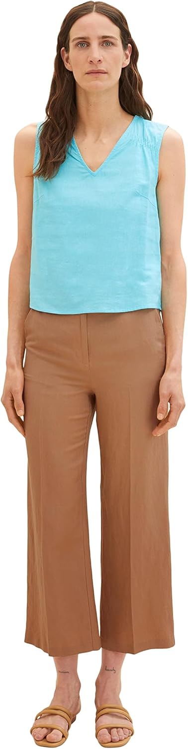 TOM TAILOR Damen Leinen Blusen Top 32 26007 - Teal Radiance, 32 26007 - Teal Radiance