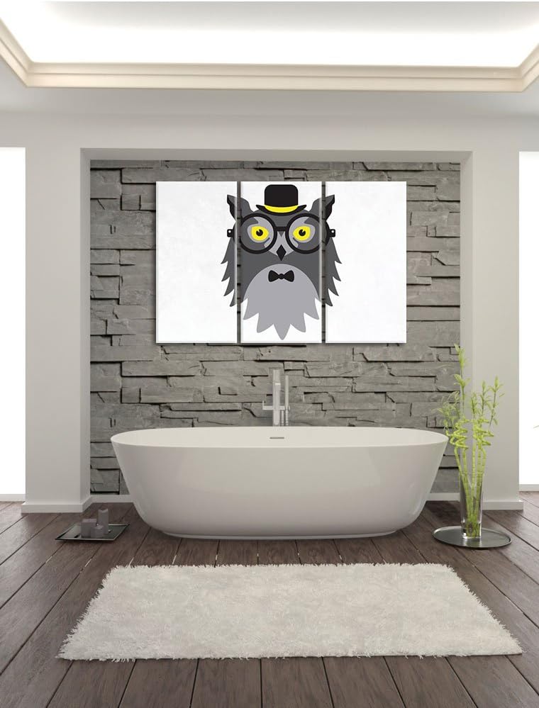 Pixxprint Hipster Eule / 3-Teilig/Gesamtmass 120cm Leinwandbild bespannt auf Holzrahmen/Wandbild Kun