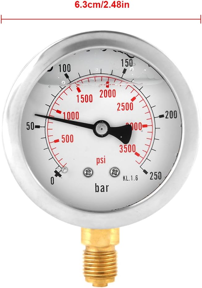 Manometer 0-250Bar 0-3750PSI G1/4 63mm Zifferblatt Hydraulische Wasserdruckanzeige Meter