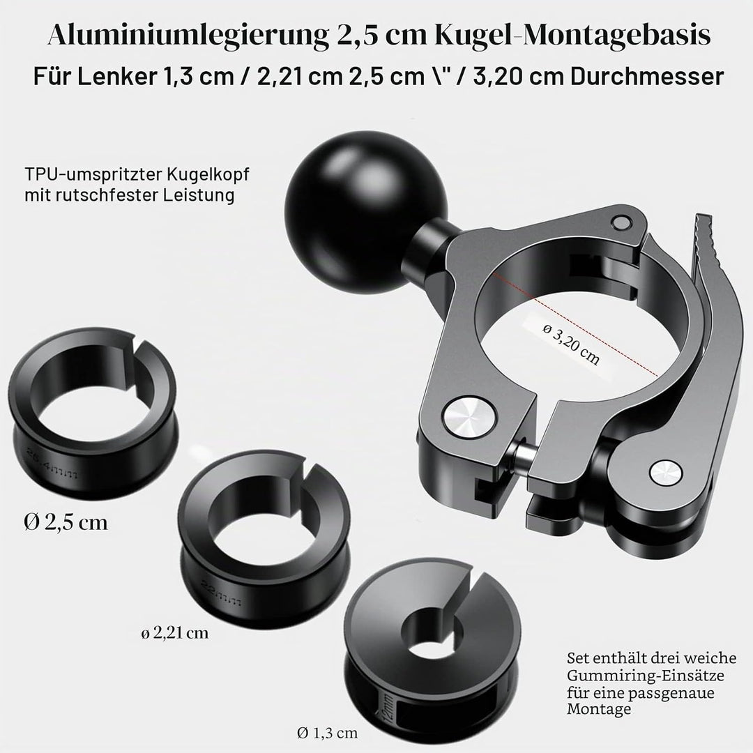BRCOVAN Lenkerklemmhalterung aus Aluminiumlegierung mit 1 Zoll TPU-Kugel für Schienendurchmesser 0,5