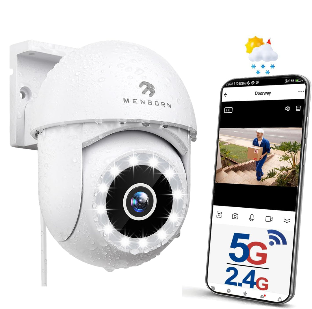 2,5K Überwachungskamera Aussen, 2,4/5GHz Kamera Überwachung mit Flutlicht, 360° Sichtbereich IP Kame