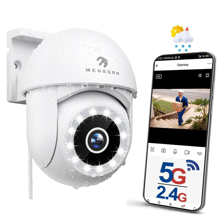 2,5K Überwachungskamera Aussen, 2,4/5GHz Kamera Überwachung mit Flutlicht, 360° Sichtbereich IP Kame