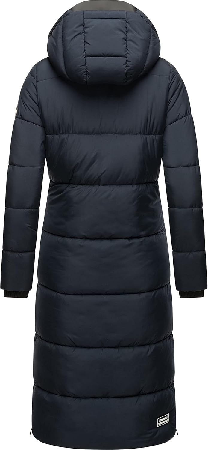 MARIKOO Damen Wintermantel Warmer Steppmantel lang mit Abnehmbarer Kapuze Reliziaa XS-3XL XXL Navy,
