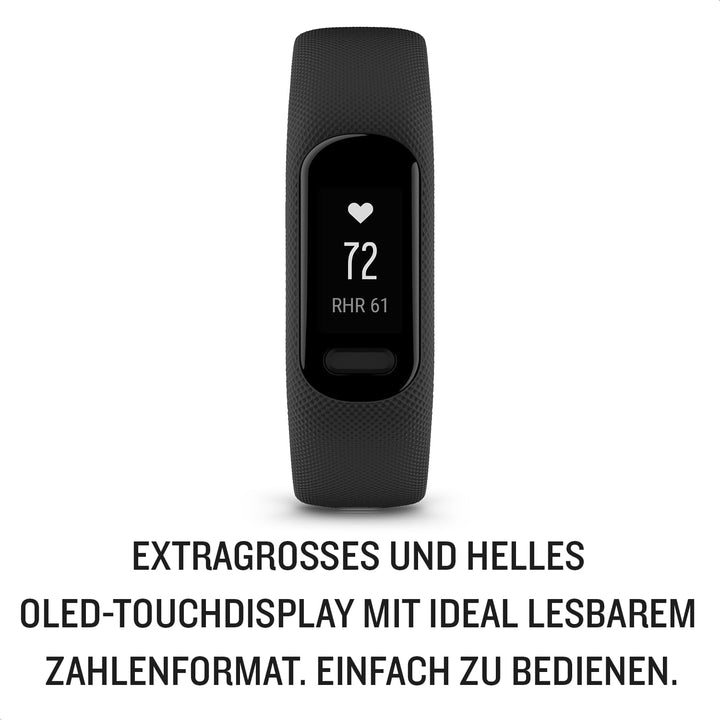 Garmin vívosmart 5 – Fitness-Tracker mit extragrossem OLED-Touchdisplay, Gesundheitsfunktion wie Sch