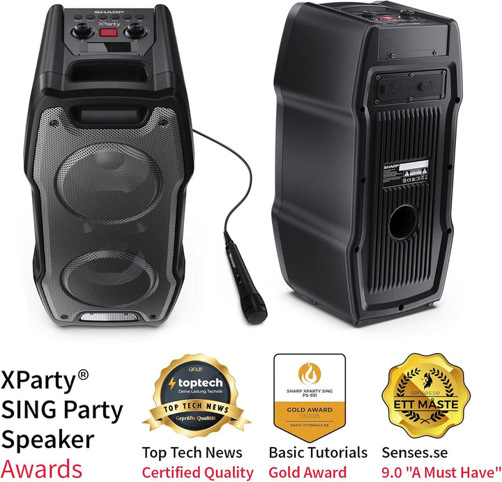 SHARP XParty Sing Party-Lautsprecher 180W – kraftvoller Bluetooth-Sound, LED-Lichter & 13 Std Akkula