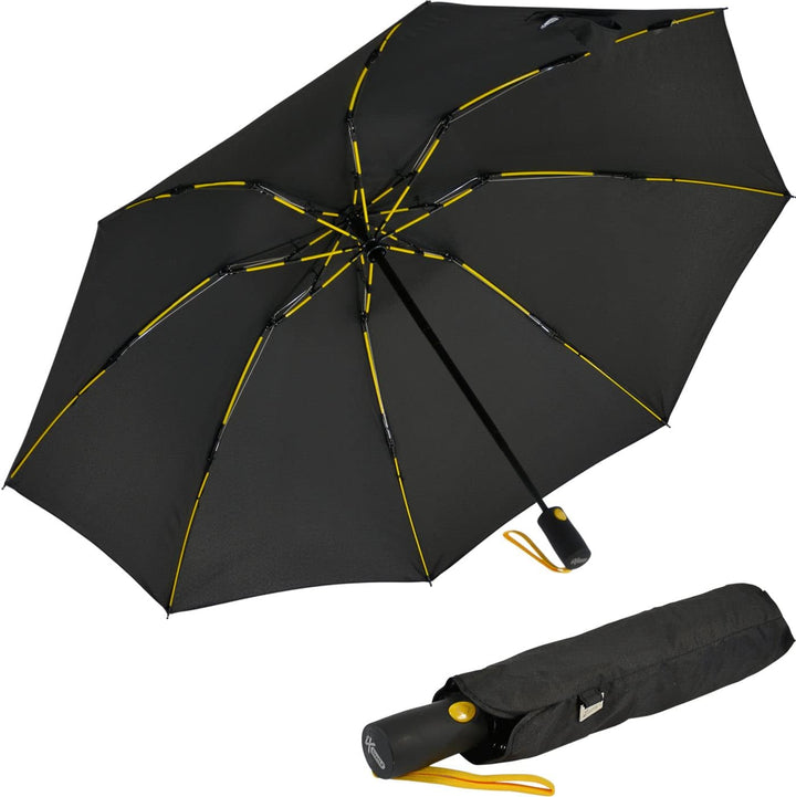 iX-brella Reverse umgekehrt öffnender Fiberglas-Taschenschirm mit farbigen Speichen - schwarz-gelb,