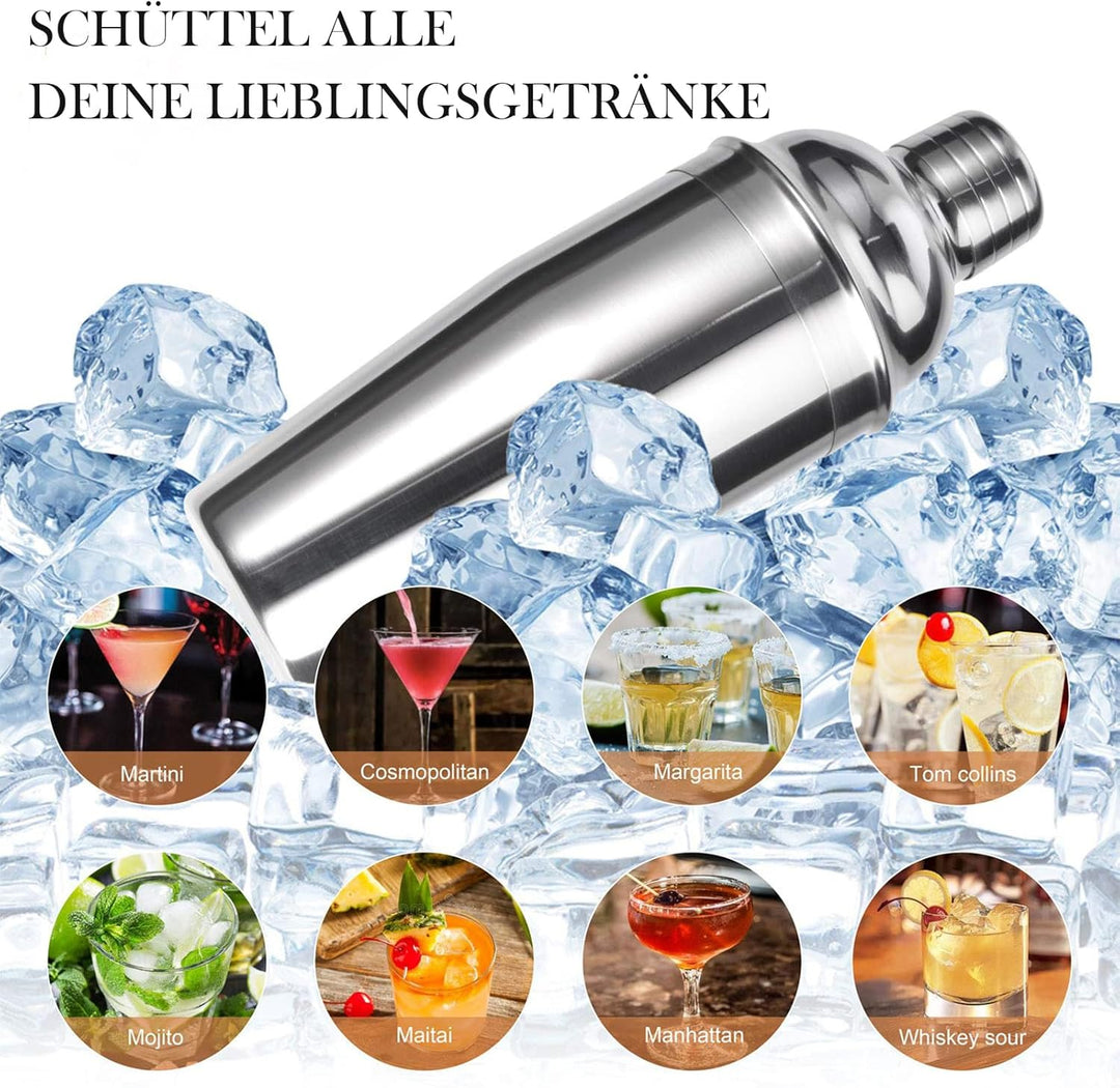 Cocktail Shaker Set, Edelstahl Cocktail Set mit Zubehör & Rezeptkarten, 750ml Barkeeper Set für Zuha