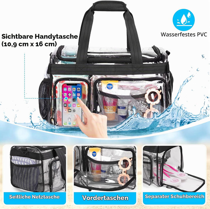 Yarwo Grosse Transparente Strandtasche Clear Bag für Concert, Konzert | Mit PVC Wasserdichtem Materi