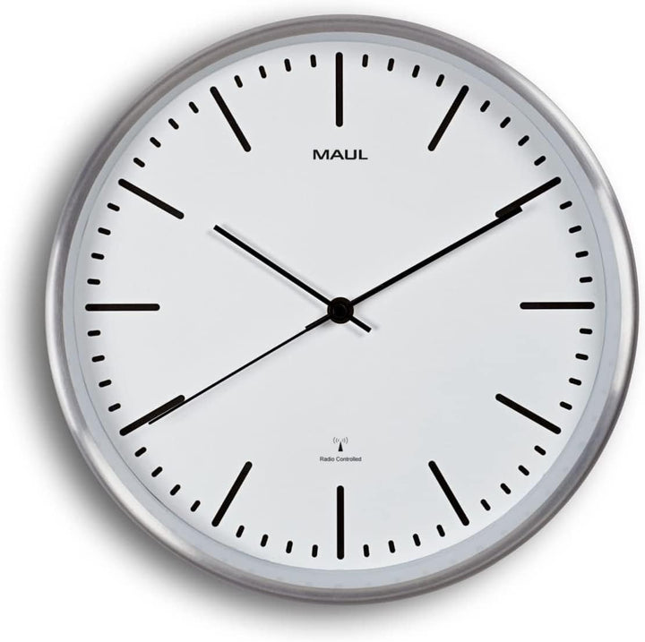 Maul Funkwanduhr MAULfly Ø 30cm | Wanduhr aus Mineralglas | automatische Zeiteinstellung | schmaler