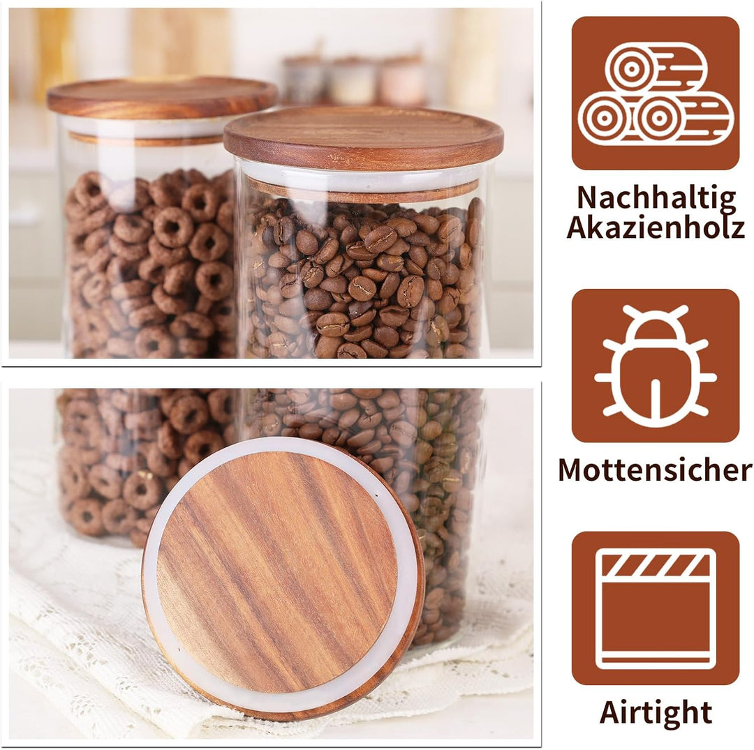 KKC glasbehälter mit holzdeckel, luftdicht borosilikatglas vorratsgläser, küche vorratsdose aufbewah