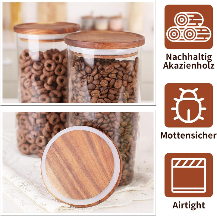 KKC glasbehälter mit holzdeckel, luftdicht borosilikatglas vorratsgläser, küche vorratsdose aufbewah