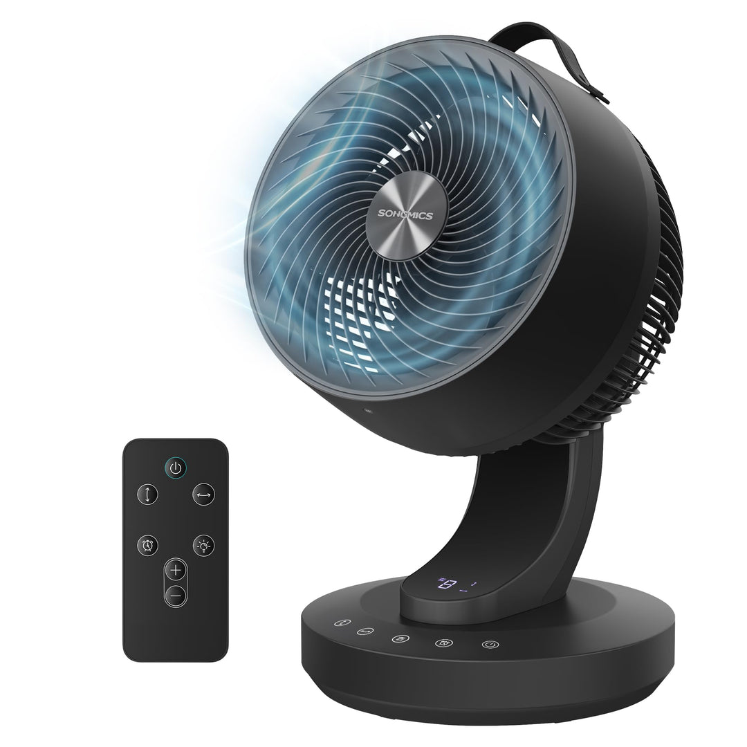 SONGMICS Tischventilator, Ventilator leise 20 dB, Luftzirkulator LED-Display, Fernbedienung, effizie